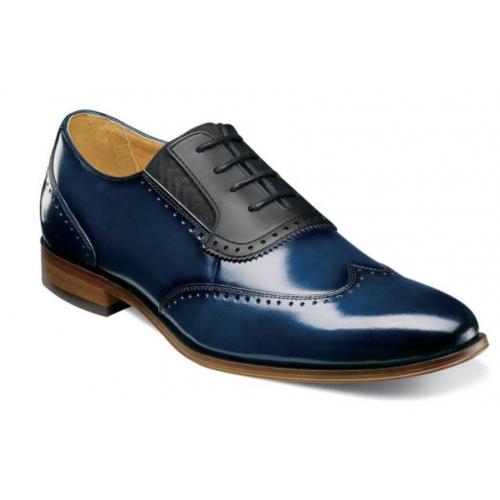 Stacy Adams "Sullivan'' Ink Blue Genuine Leather Wingtip Oxford Shoes 25306-403.